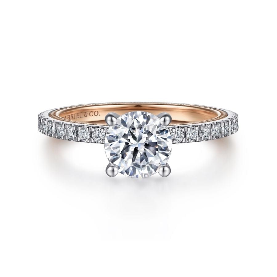 Mounting Only, 14K White-Rose Gold Round Diamond Engagement Ring ...