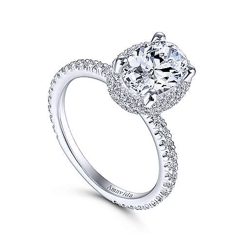 Mounting Only, 18k White Gold Hidden Halo Oval Engagement Ring ...